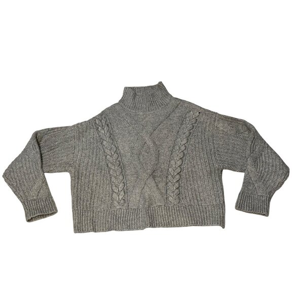 Elizabeth & James Women Medium Boxy Cable Knit Mock Neck Cropped Sweater 19"x19" - Picture 1 of 9